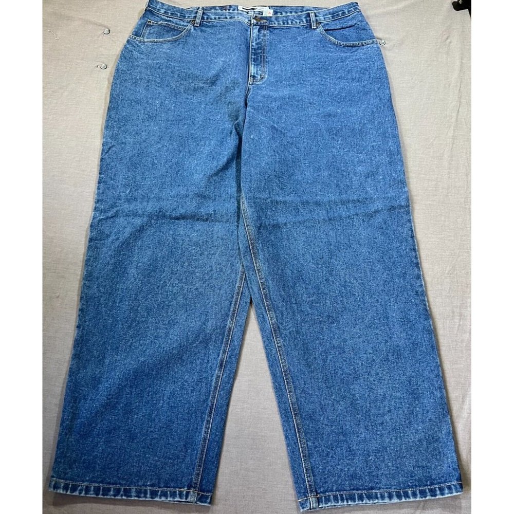 Cherokee Pants Mens 44 Blue Denim Regular‎ Belted Pocketed Jeans Men 44x30.
